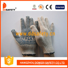 Cotton with Polyester String Knit Blue PVC Dots Gloves Dkp153